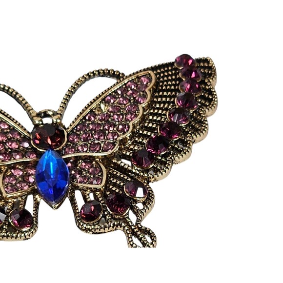 Vintage Rhinestone Butterfly Brooch Pin Gold Tone Pink Blue Purple Sparkle... - Picture 4 of 7